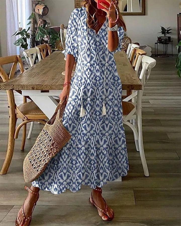 Sandra | Sukienka midi boho z frędzlami