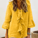 Ewa | Bluzka z falbanką i rękawami dzwonami