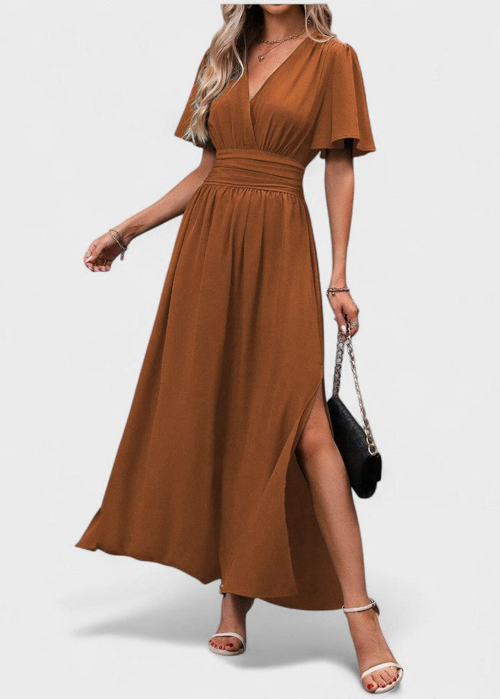 Marcelina | Elegancka sukienka maxi z rozszerzanymi rękawami