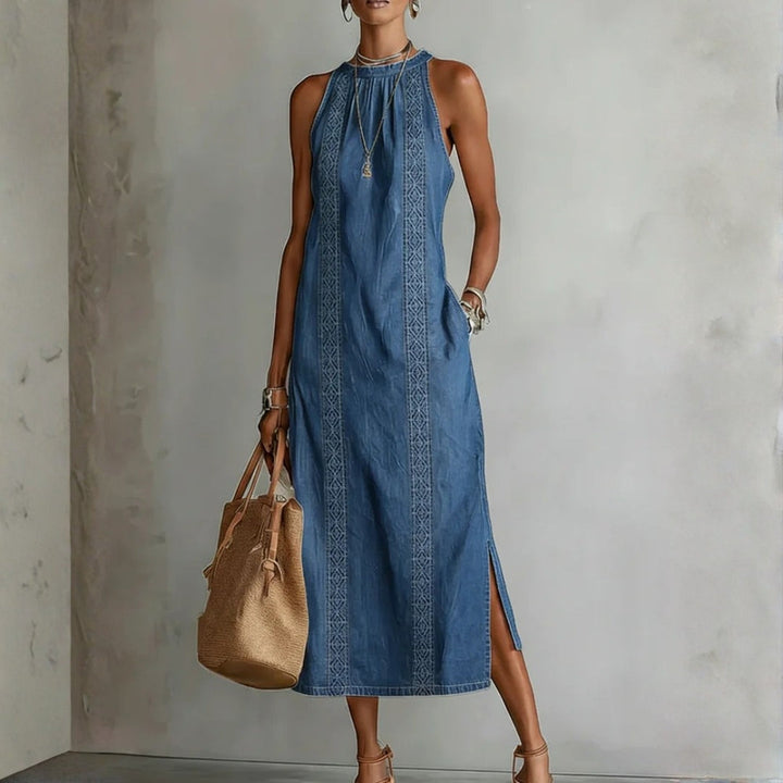 Aniela | Sukienka jeansowa z koronką w stylu retro