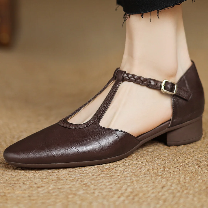 Celestyna | Skórzane buty z plecionym paskiem