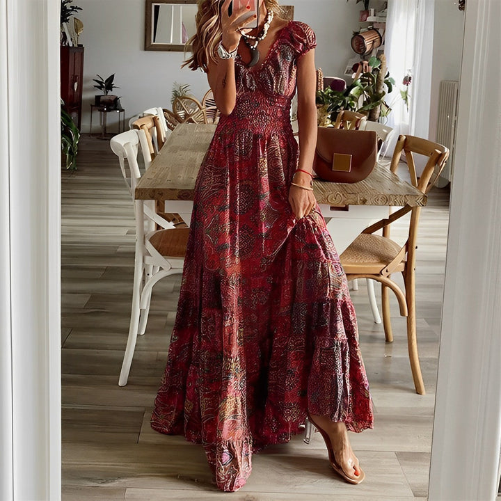 Ludomira | Sukienka maxi boho z warstwową spódnicą