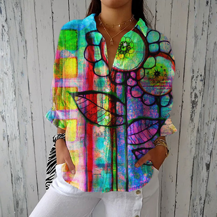Liliana | Koszula z artystycznym nadrukiem kwiatów