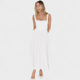 Beatrycze | Sukienka midi z kwadratowym dekoltem i falbanami
