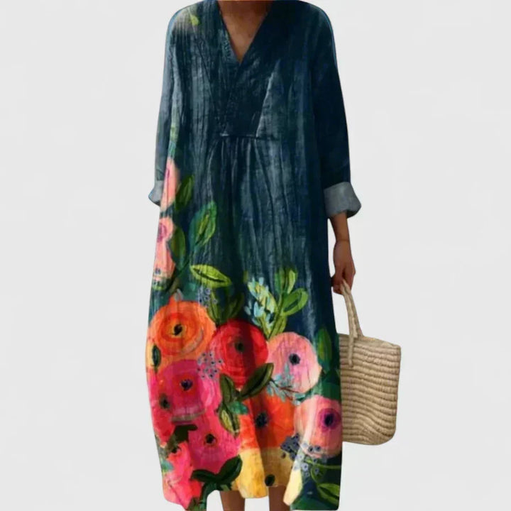 Sabina | Sukienka maxi w niebieskie kwiaty