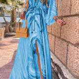 Łucja | Sukienka kaftan w kolorowy wzór