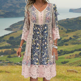Stella | Sukienka midi boho z kwiatowym patchworkiem