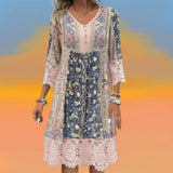 Stella | Sukienka midi boho z kwiatowym patchworkiem