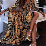 Dominika | Długa sukienka boho z nadrukiem vintage