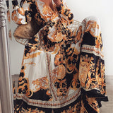 Dominika | Długa sukienka boho z nadrukiem vintage