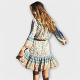 Mirosława | Krótka sukienka boho w jasne kwiaty