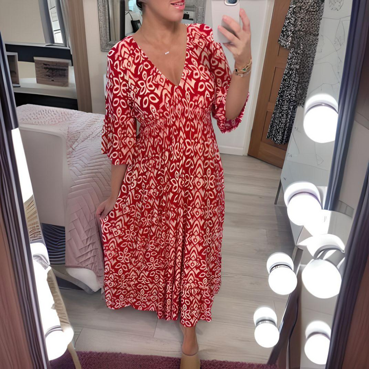 Jarmila | Sukienka maxi boho z dekoltem w serek