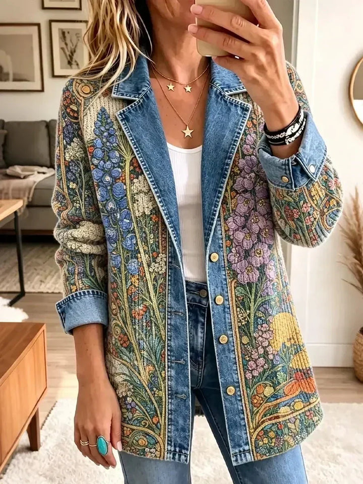 Leokadia | Kurtka jeansowa vintage w kwiaty