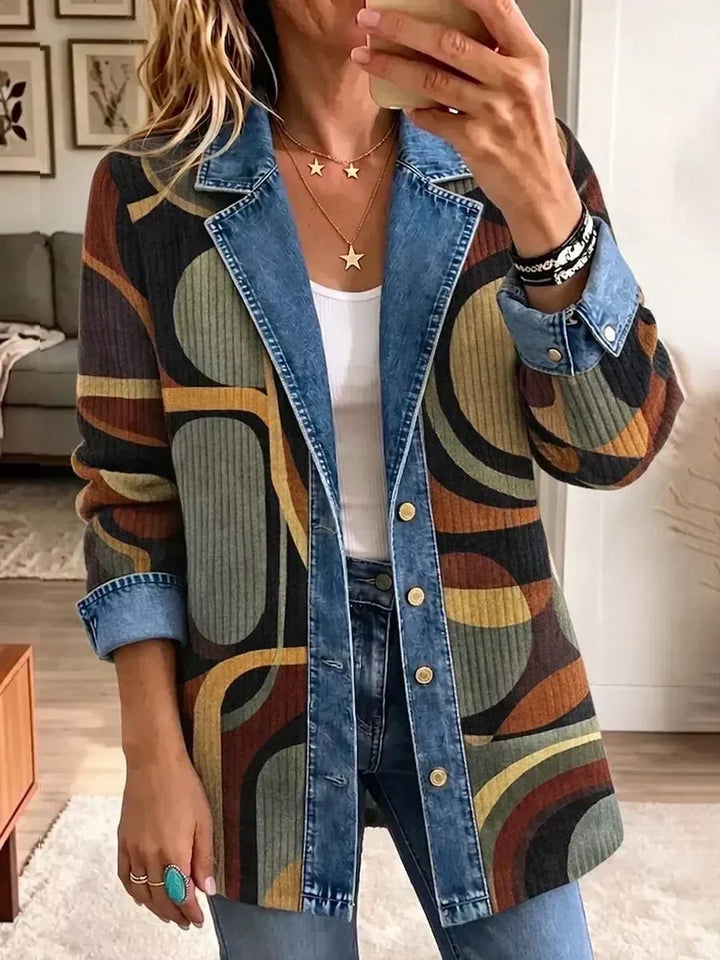 Lilla | Kurtka jeansowa vintage w abstrakcyjny wzór