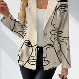 Apolonia | Kremowy żakiet z rysunkiem twarzy