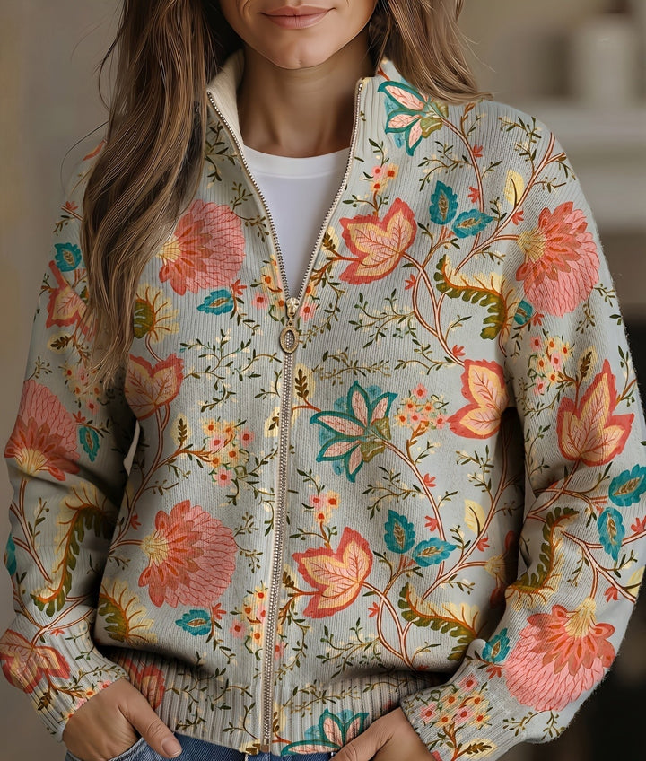 Żaklina | Kardigan na zamek w kwiaty w stylu vintage